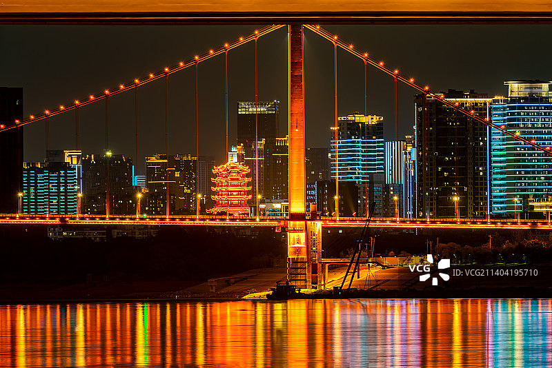 鹦鹉洲长江大桥和黄鹤楼同框图片素材
