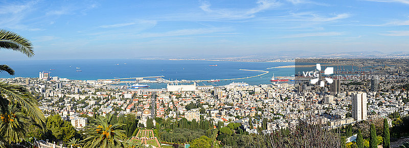 从以色列海法卡梅尔山拍摄的海法全景图片素材