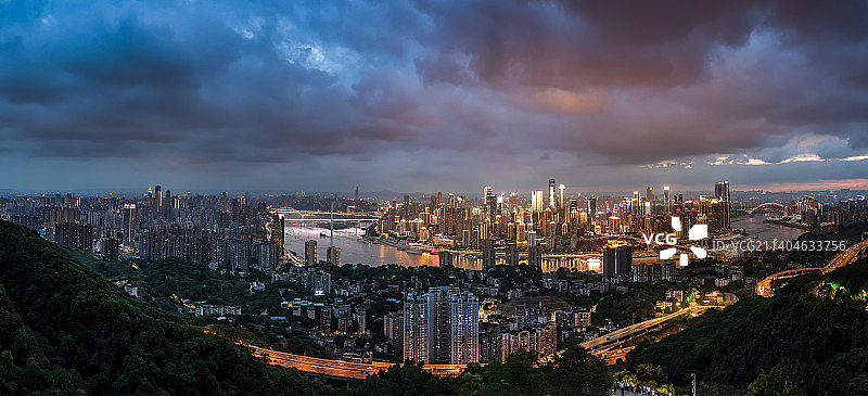高视角重庆城市夜晚全景图片素材