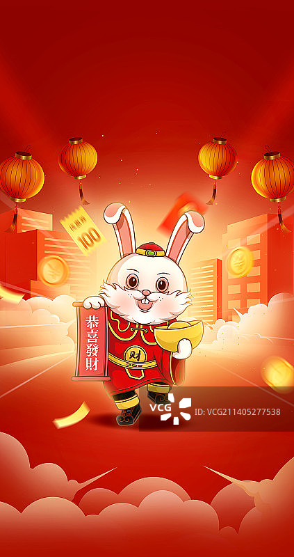 中国传统节日春节兔年新年插画图片素材