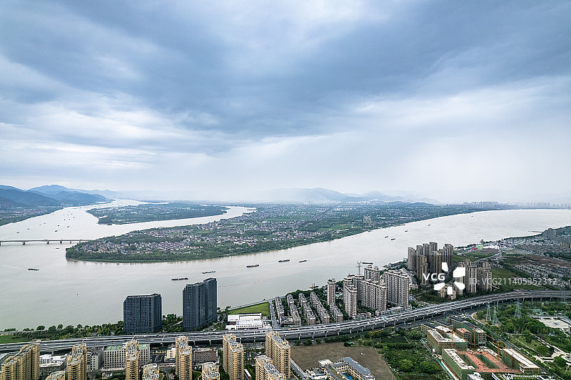 杭州萧山闻堰城市建筑风光航拍图片素材