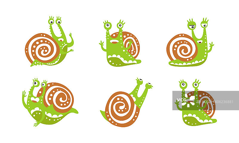 有趣的蜗牛有着不同的情感可爱图片素材