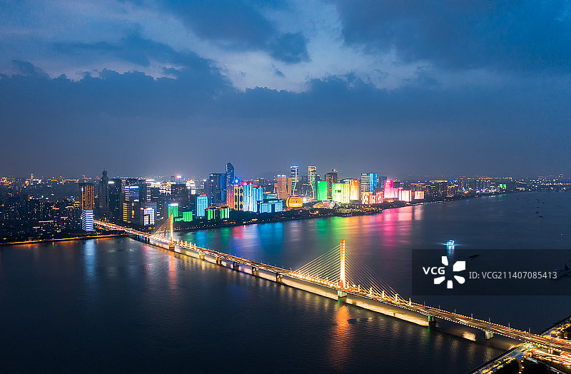 杭州钱江新城城市夜景航拍图片素材