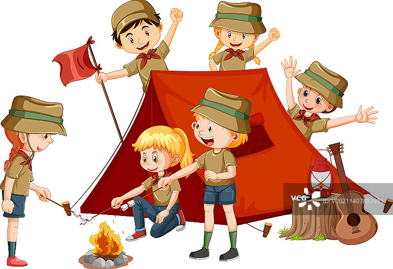 露营帐篷里快乐的孩子们图片素材