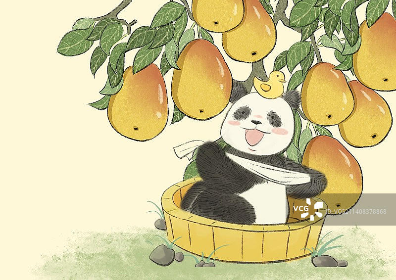 熊猫与果实的二十四节气-惊蛰图片素材