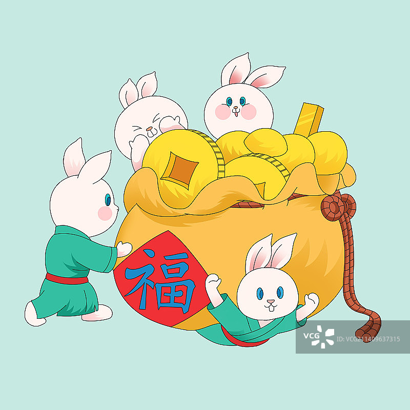 2023年兔年兔子新年新春春节过年过节节日卡通插画图片素材