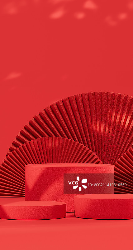 竖屏3D渲染国风红色促销展台背景图片素材