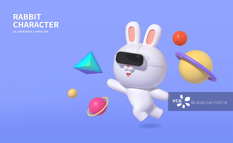 可爱的3D渲染兔子角色虚拟现实图片素材