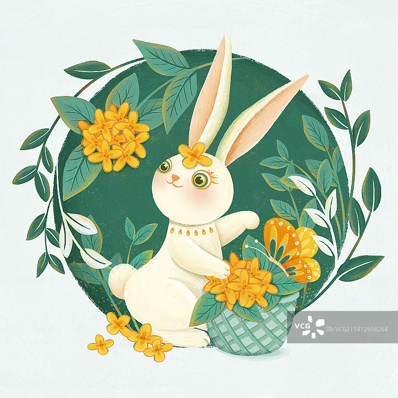 花与兔之桂花兔子机理风图片素材