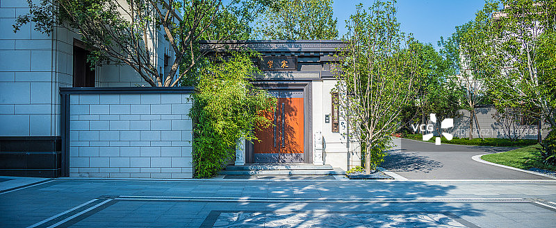 中式别墅庭院大门口图片素材