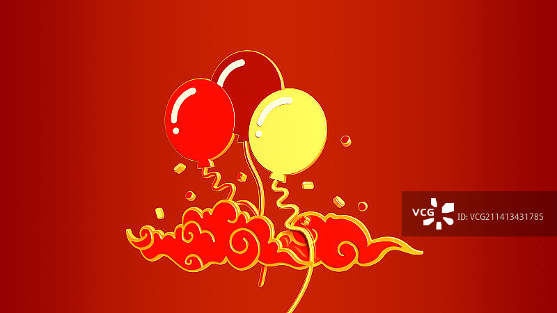 C4D新年气球祥云图标插画图片素材