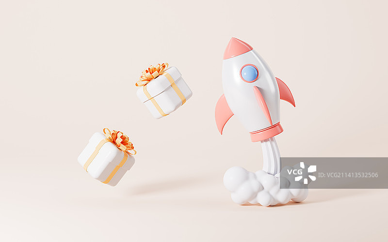 火箭运输礼物物流运输概念场景3D渲染图片素材