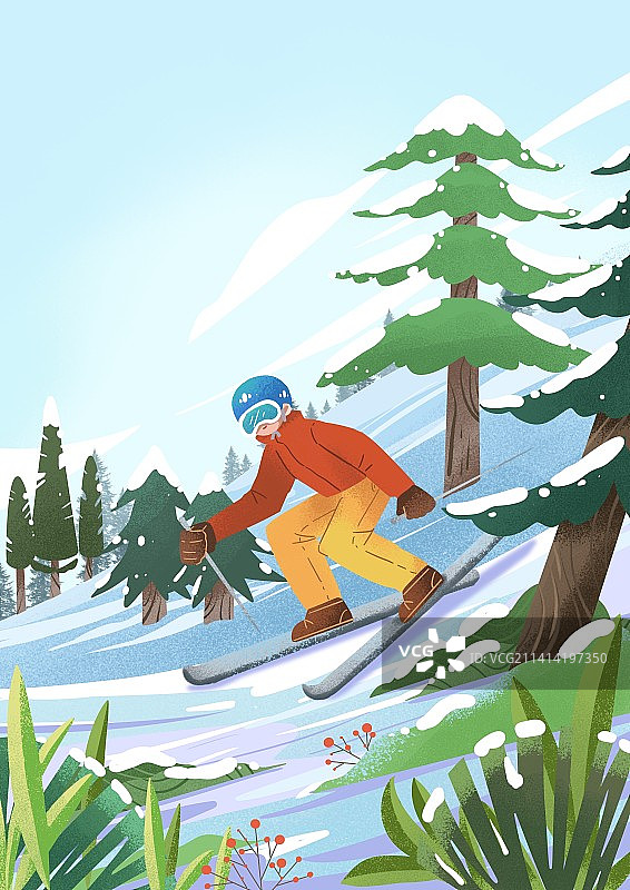 冬日雪山一个人滑雪图片素材
