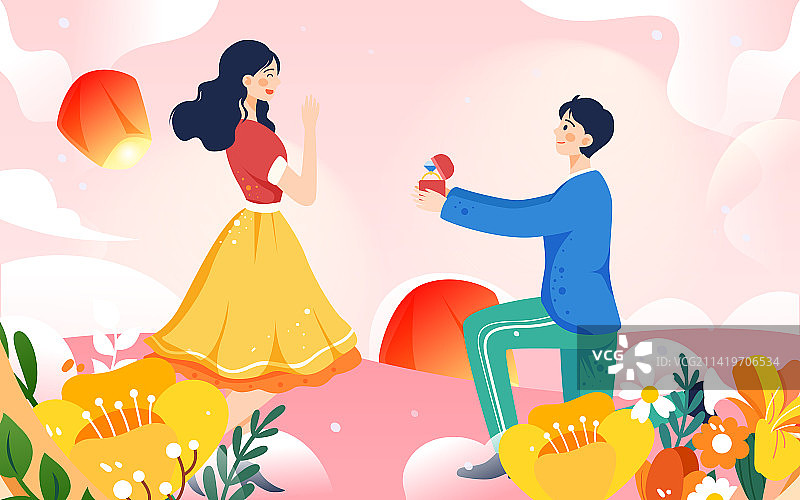 情人节情侣约会浪漫爱情甜蜜恋爱节日插画图片素材