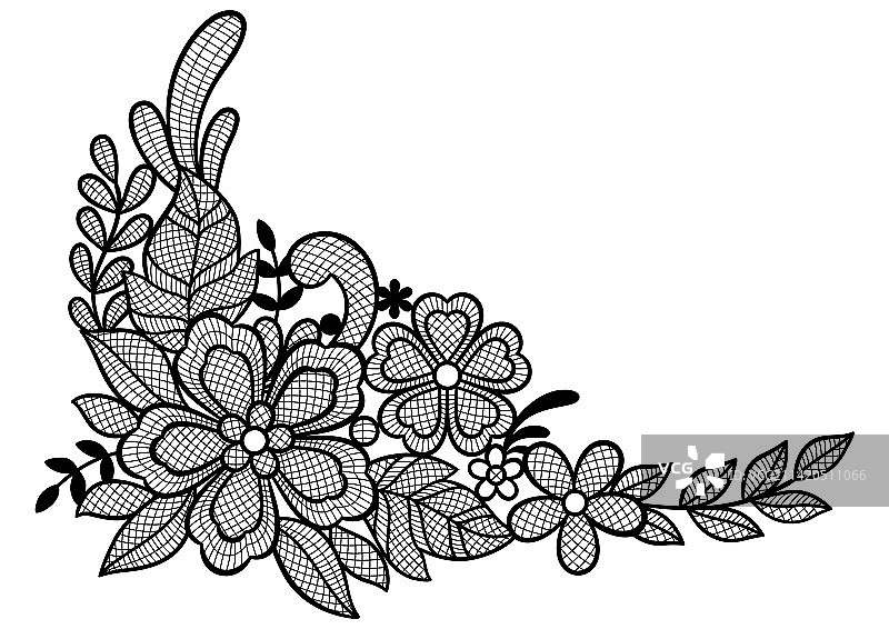 花边装饰元素与花和叶子图片素材