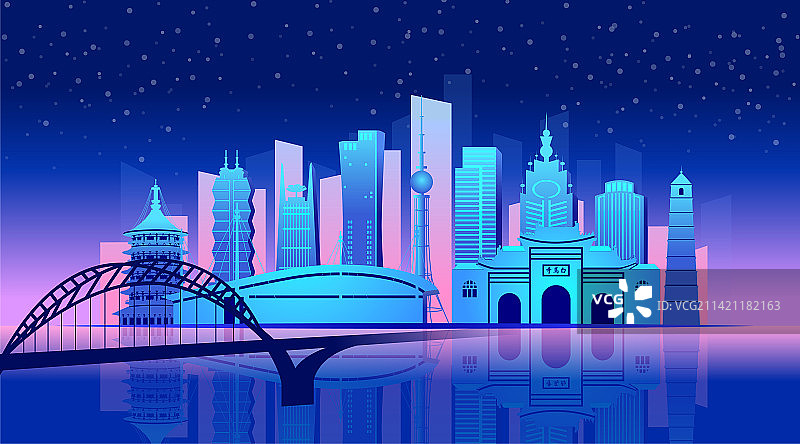 中国河南省洛阳市商务科技城市彩色插画图片素材