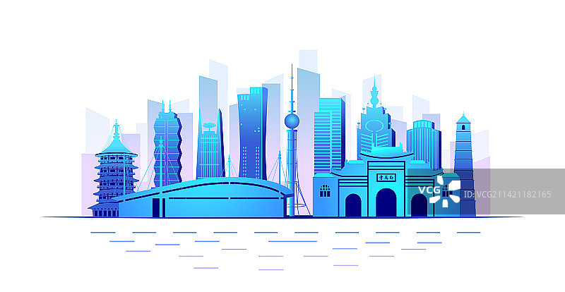 中国河南省洛阳市商务科技城市彩色插画图片素材