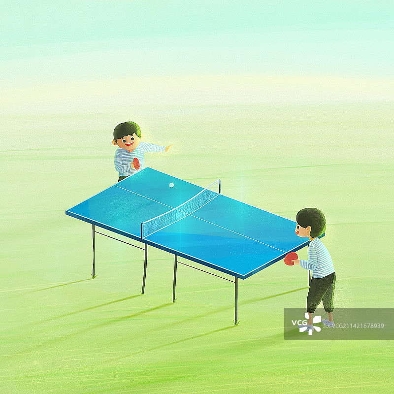 两个男孩在户外打乒乓球图片素材