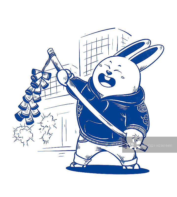 可爱兔子庆祝放鞭炮插画图片素材