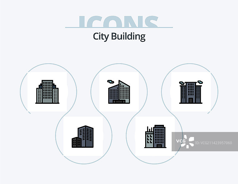 城市建筑线条填充图标包5个图标设计图片素材
