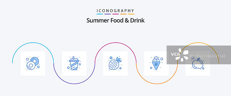 夏季食品和饮料蓝色5图标包包括图片素材