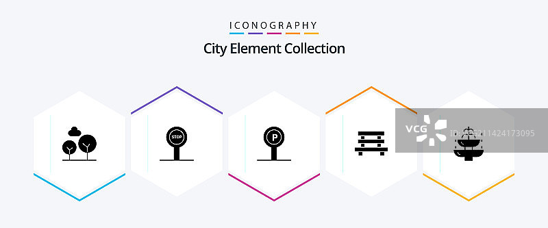 城市元素集合25个字形图标包图片素材