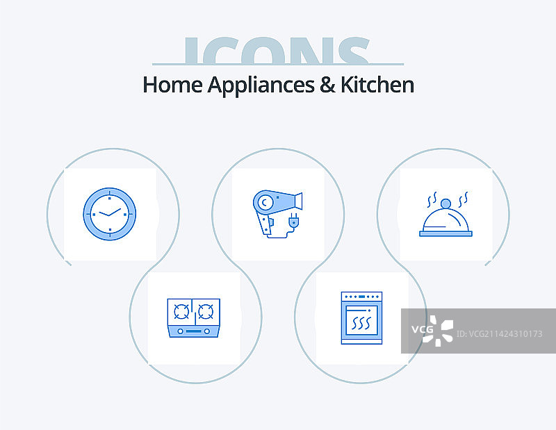 家电和厨房蓝色图标包5个图标图片素材