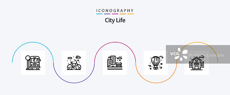 城市生活线5个图标包包括生活图片素材