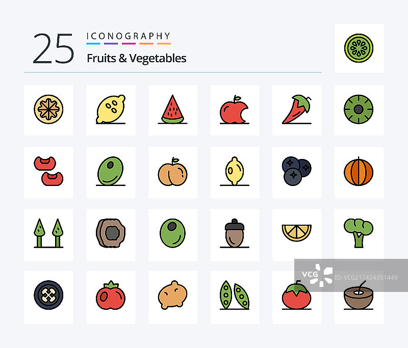 水果蔬菜25行填充图标包图片素材