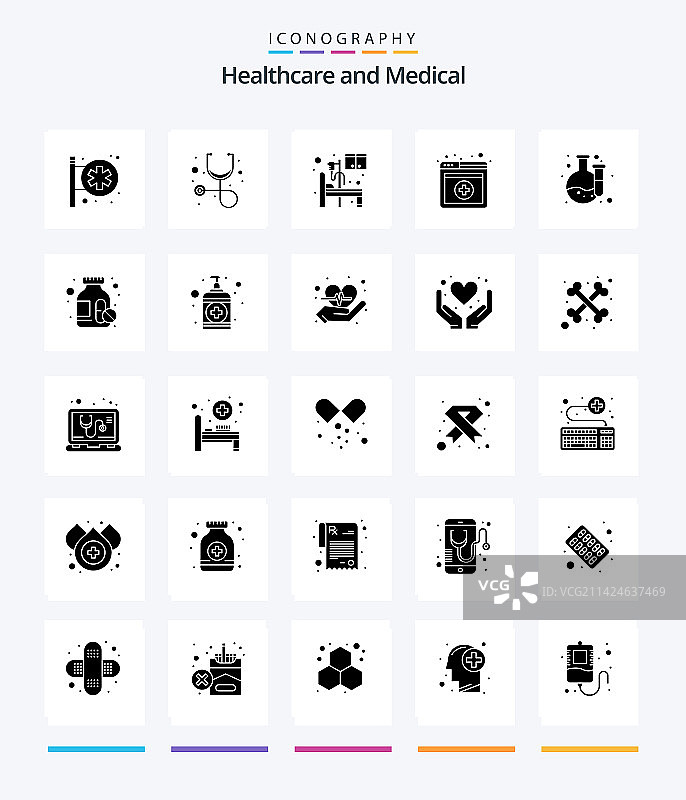 创意医疗25字形固体黑色图标包图片素材