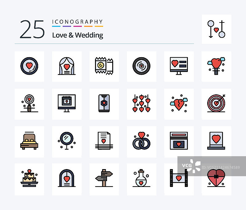 爱情和婚礼25行填充图标包图片素材