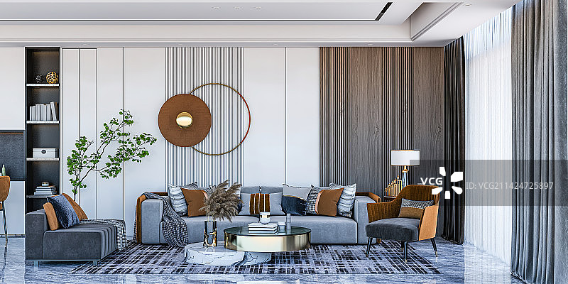 现代风格高端住宅客厅沙发电视背景墙图片素材