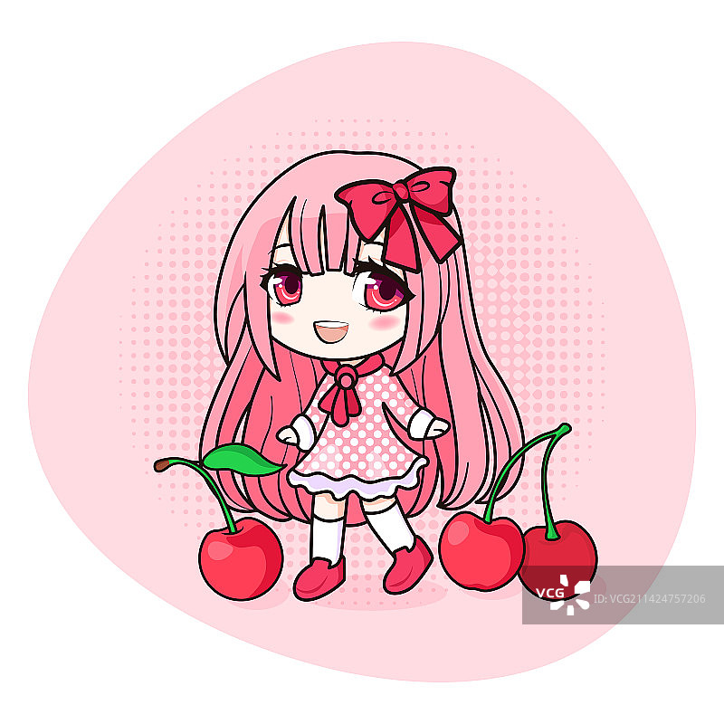 可爱可爱的动漫女孩樱桃樱桃图片素材