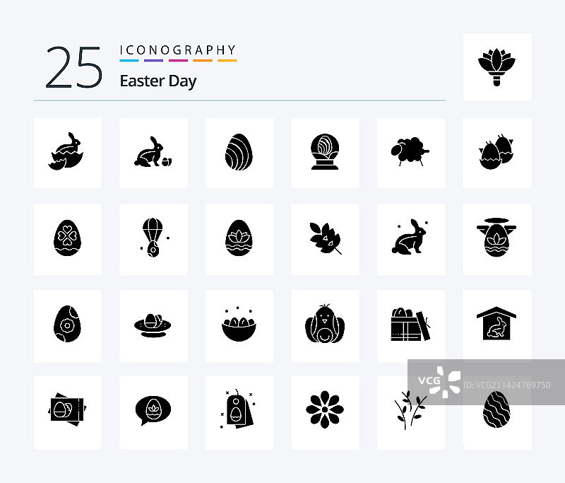 复活节25个固体象形文字图标包包括婴儿图片素材