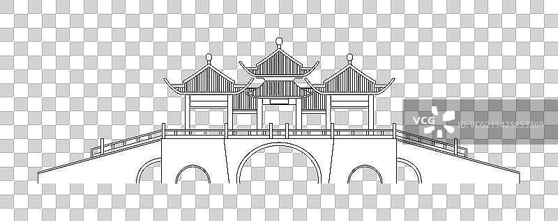 扬州地标建筑五亭桥插画图片素材