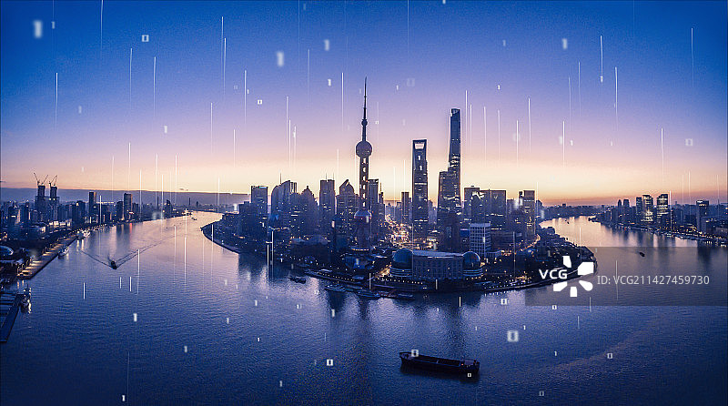 上海城市天际线夜景数字城市概念图片素材
