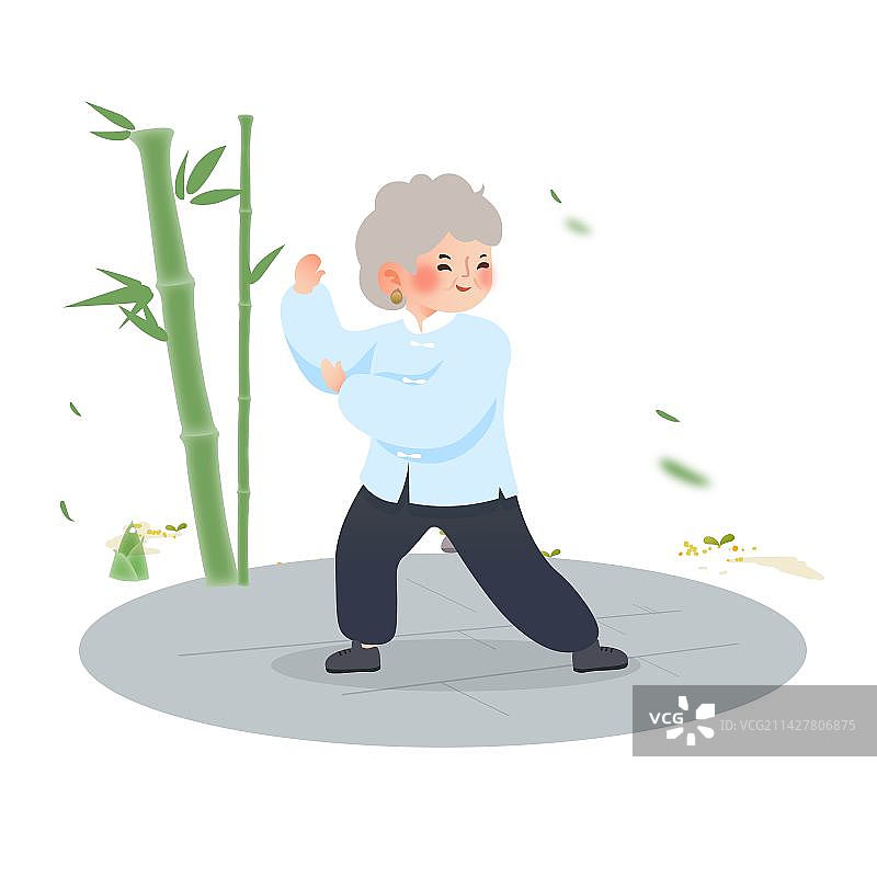 老年人退休养老生活场景插画之太极拳健身图片素材