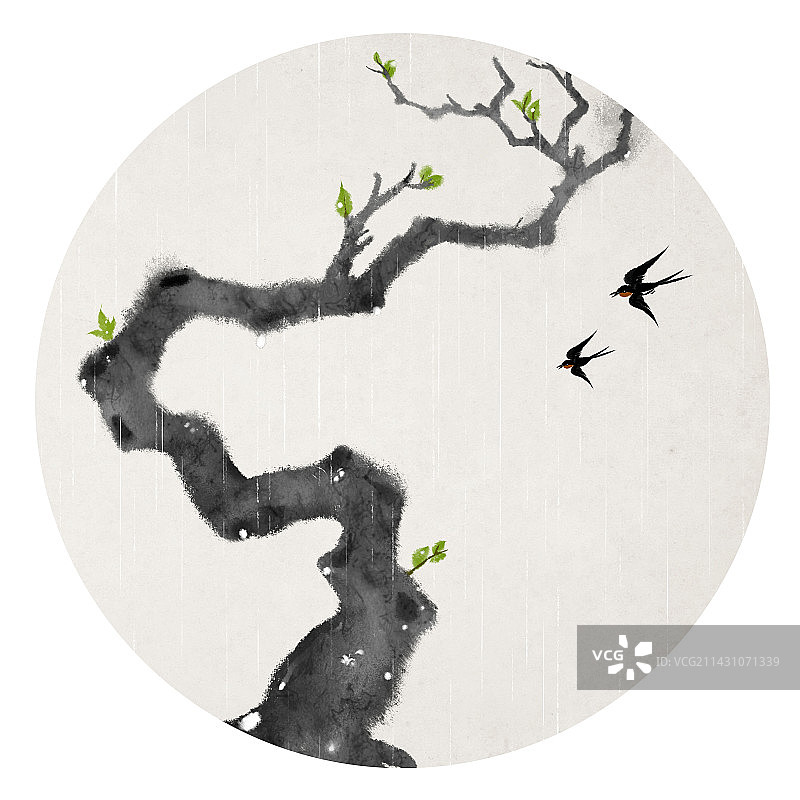 老树发芽春天燕子插画图片素材