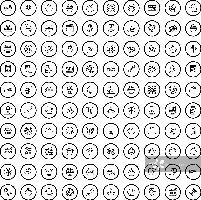 100个寿司图标设置轮廓样式图片素材
