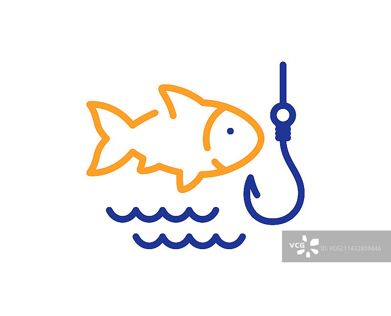 鱼线图标鱼和鱼钩标志图片素材