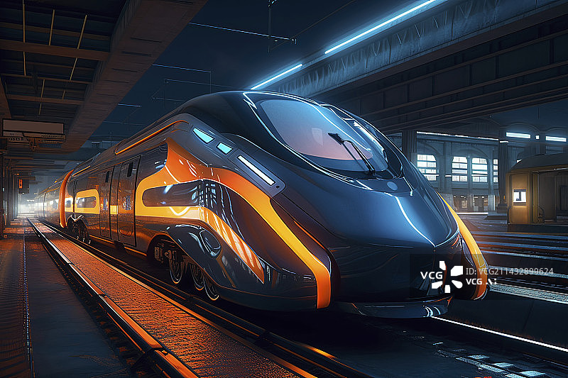 【AI数字艺术】未来高科技高速列车再火车站里图片素材