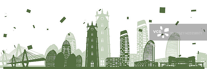 三亚城市剪影建筑地标插画图片素材