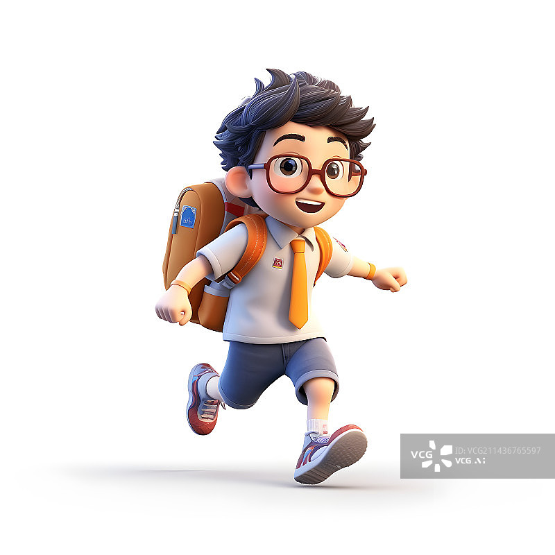 【AI数字艺术】快乐的小学生奔跑着去上学三维插画图片素材