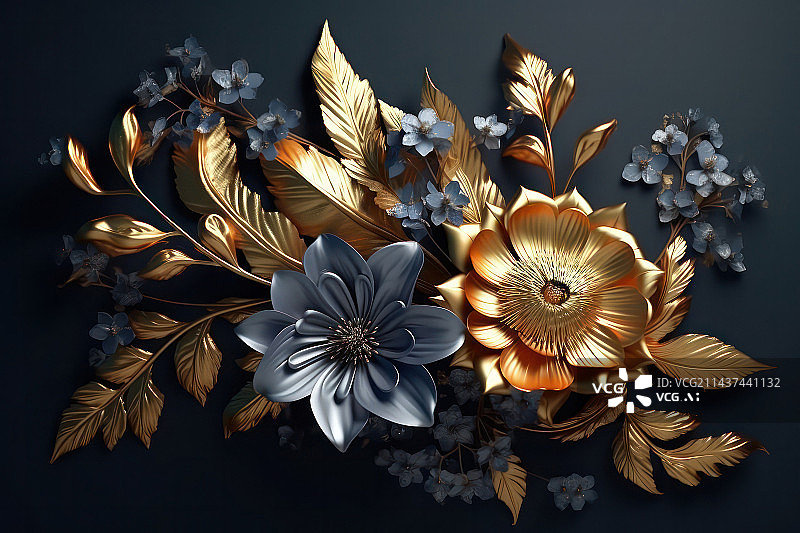 【AI数字艺术】金属质感的花朵图片素材