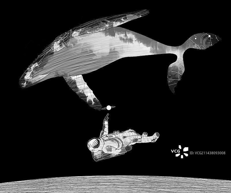 鲸鱼和宇航员图片素材
