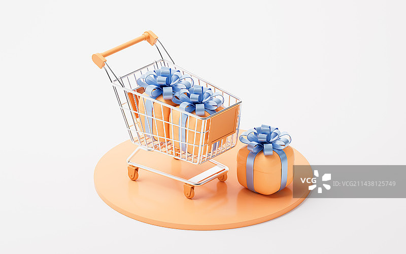 购物车与礼盒3D渲染图片素材