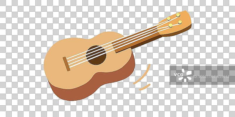 尤克里里夏威夷四弦琴乌克丽丽小吉他乐器扁平风设计清新手绘治愈系手账贴纸绘本风儿童插画透明底元素图片素材