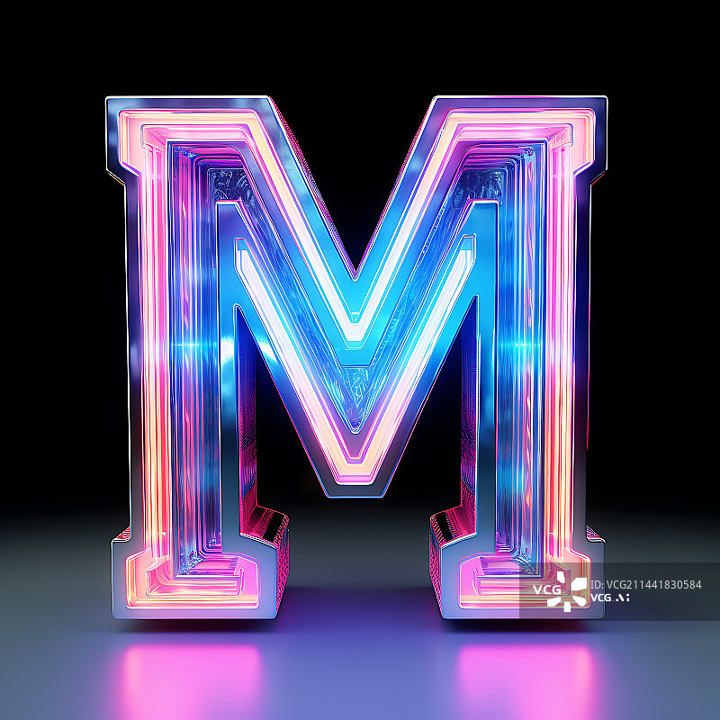 【AI数字艺术】大写字母M透明玻璃质感全息色彩三维立体元素图片素材