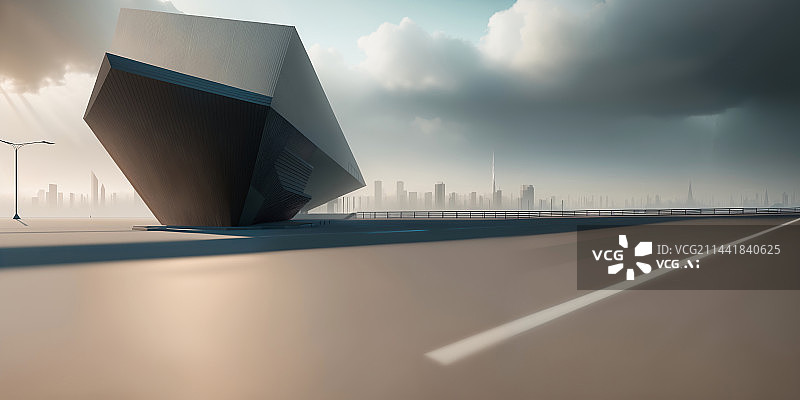 【AI数字艺术】未来派城市建筑道路空间（汽车广告背景图）图片素材