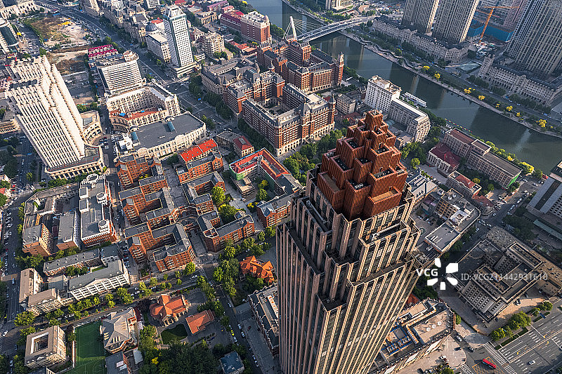 天津城市市中心现代与欧式建筑风光航拍图片素材
